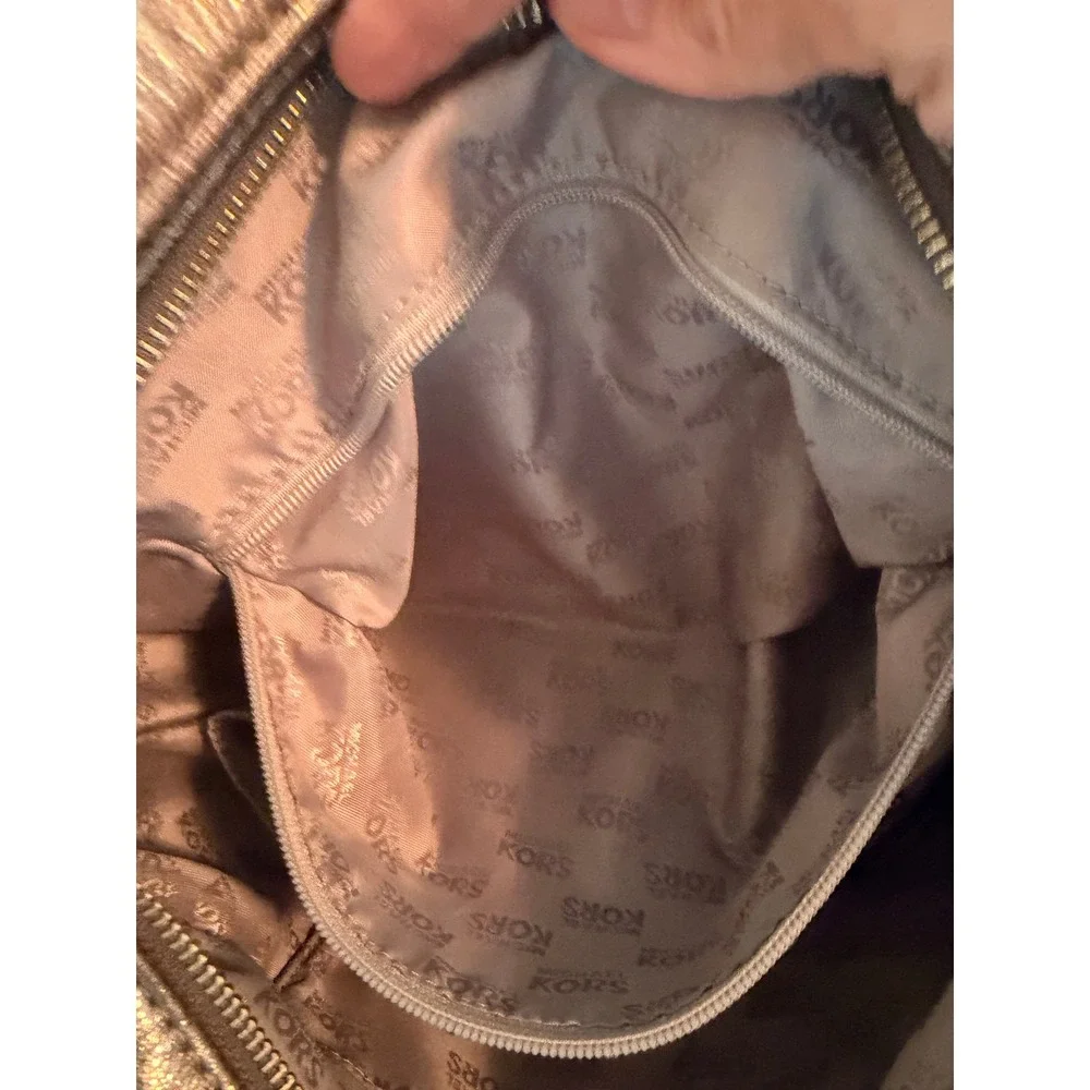 Michael Kors Y2K Women Hobo Bag Medium Silver Leather Fulton MK Medallion